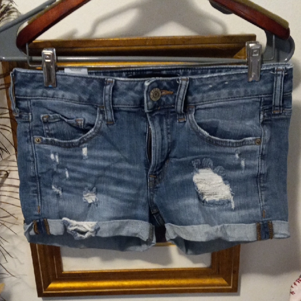 Express Blue Distressed Jean Shorts